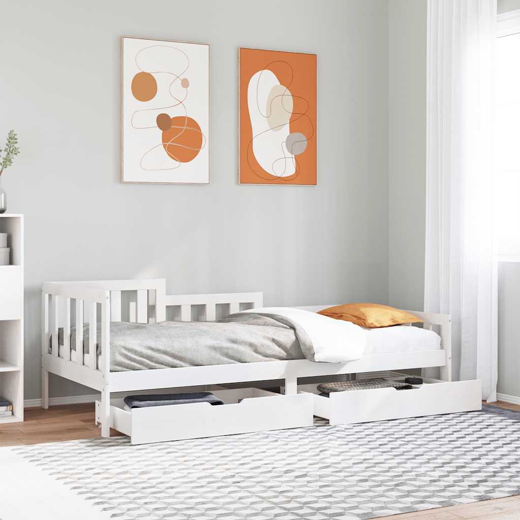 daybed med skuffer 80x200 cm massivt fyrretræ hvid