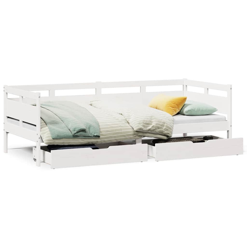 daybed med skuffer 90x200 cm massivt fyrretræ hvid