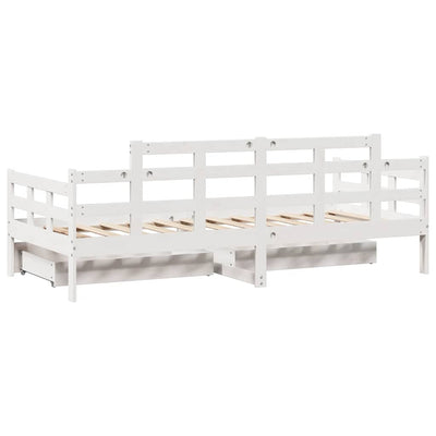 daybed med skuffer 80x200 cm massivt fyrretræ hvid