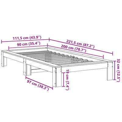 sengeramme uden madras 90x200 cm massivt fyrretræ