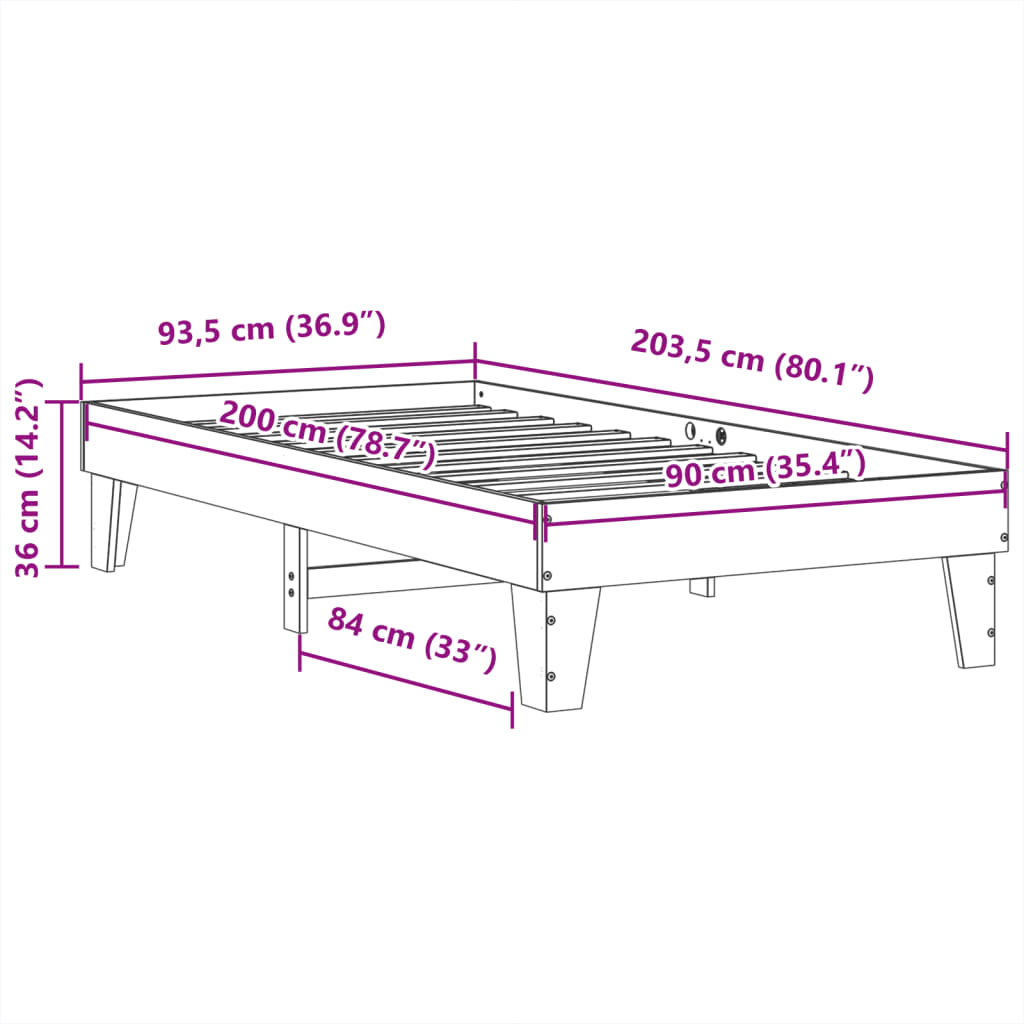 sengeramme uden madras 90x200 cm massivt fyrretræ gyldenbrun