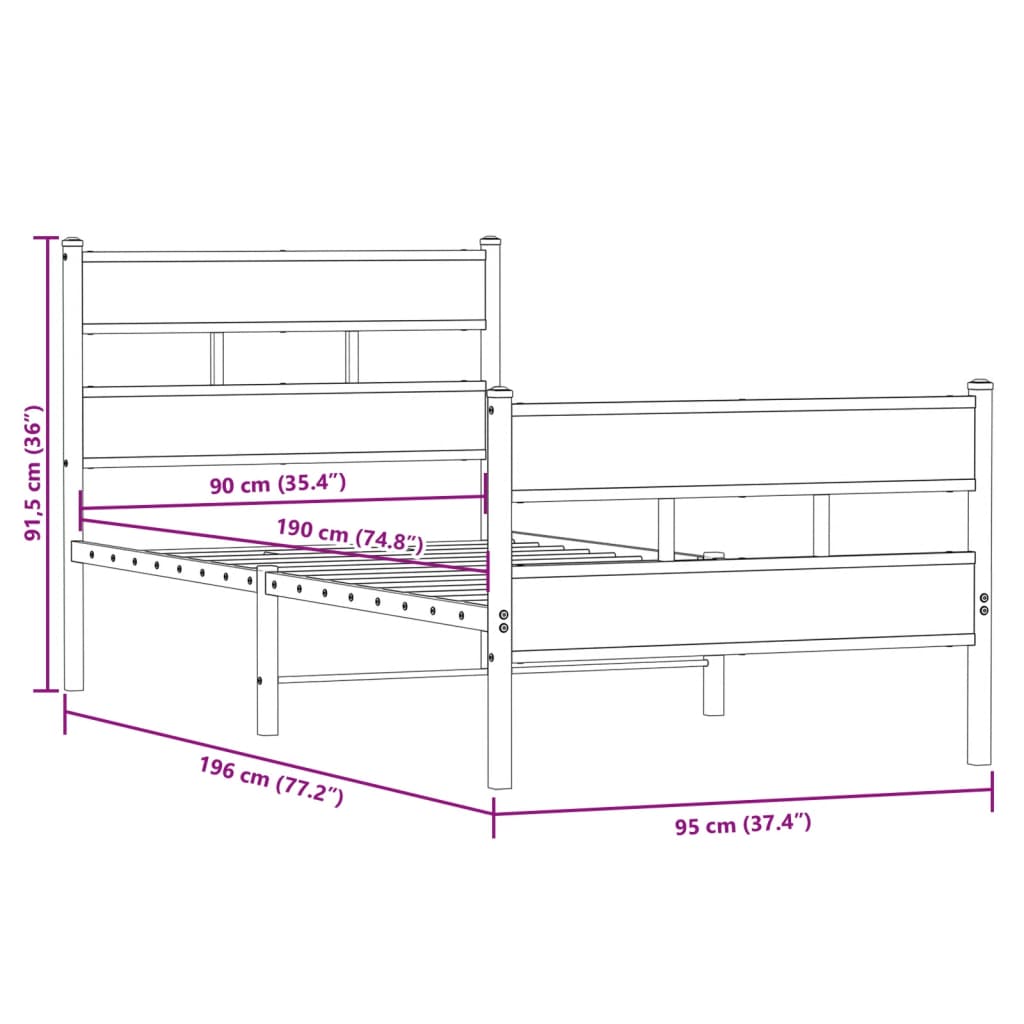 sengeramme uden madras 90x190 cm metal sonoma-eg