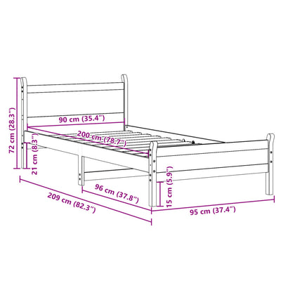 sengeramme uden madras 90x200 cm massivt fyrretræ hvid