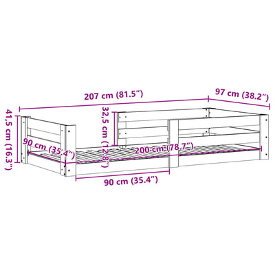 sengeramme uden madras 90x200 cm massivt fyrretræ