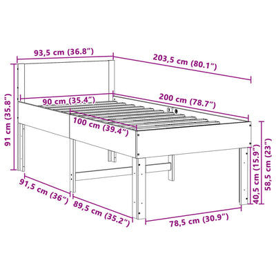 sengeramme uden madras 90x200 cm massivt fyrretræ hvid