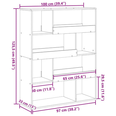 bogreol 100x33x125,5 cm konstrueret træ betongrå