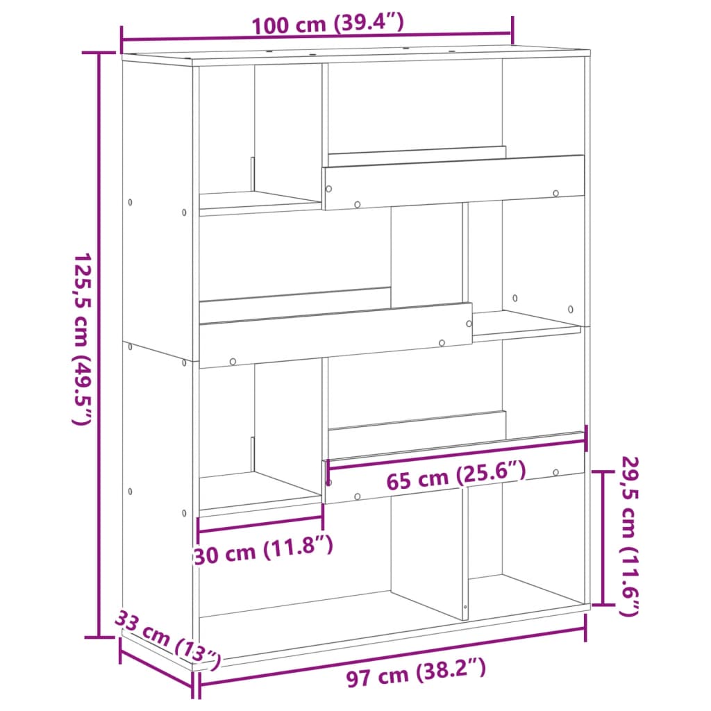 bogreol 100x33x125,5 cm konstrueret træ antikt træ