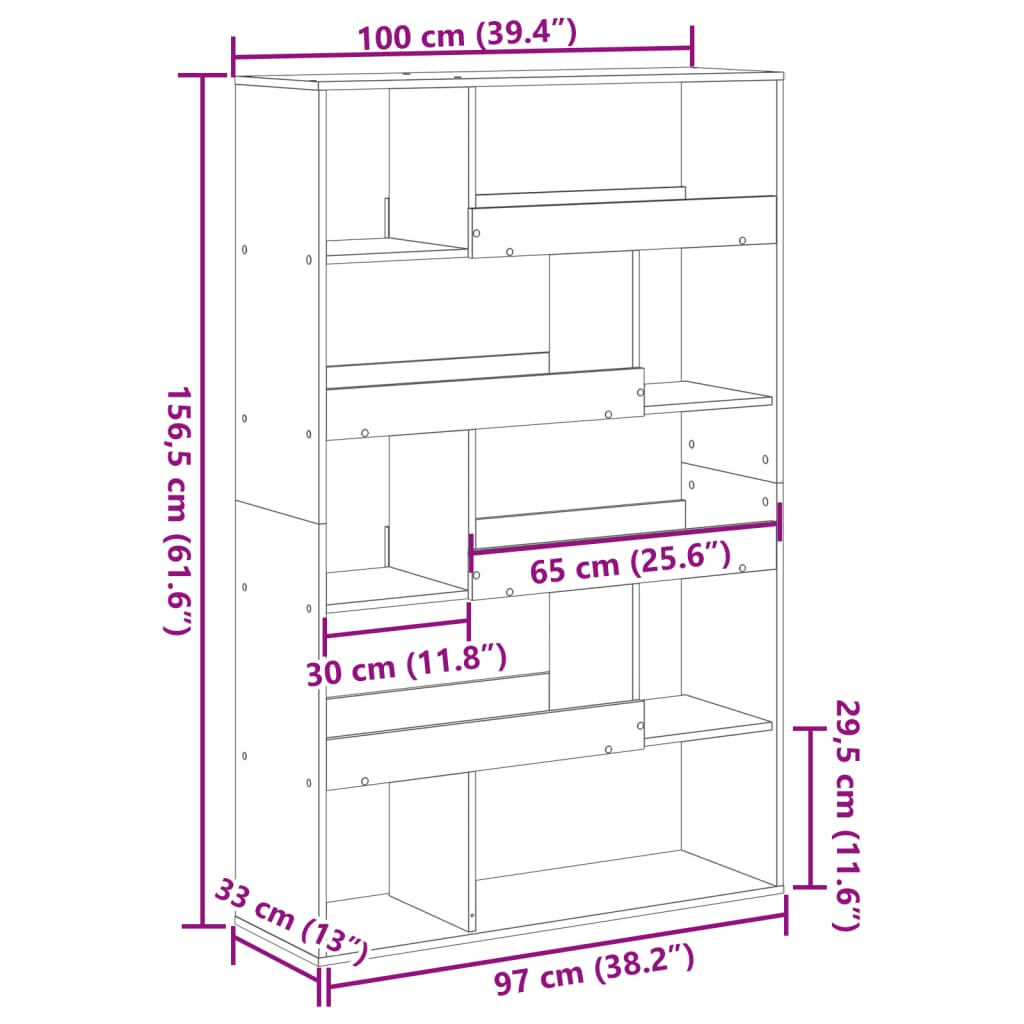 bogreol 100x33x156,5 cm konstrueret træ hvid