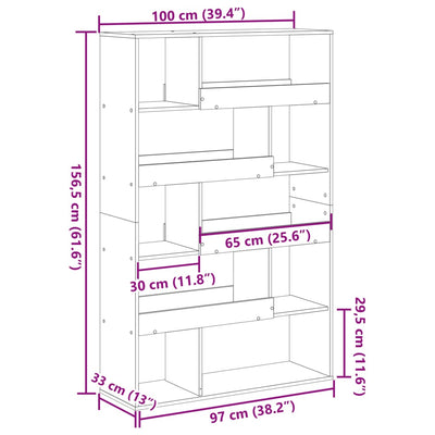 bogreol 100x33x156,5 cm konstrueret træ hvid