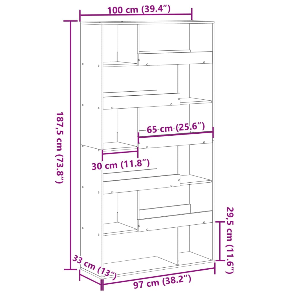 bogreol 100x33x187,5 cm konstrueret træ hvid