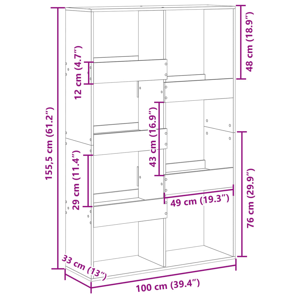 bogskab 100x33x155,5 cm konstrueret træ hvid