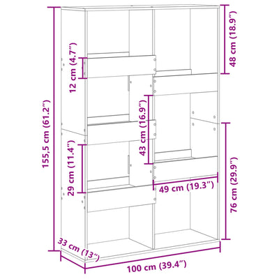 bogskab 100x33x155,5 cm konstrueret træ hvid