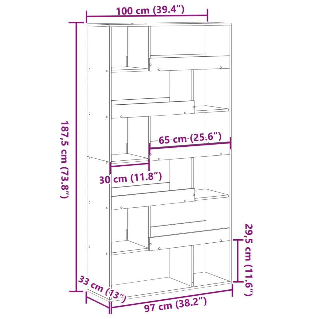 rumdeler 100x33x187,5 cm konstrueret træ røget egetræsfarve