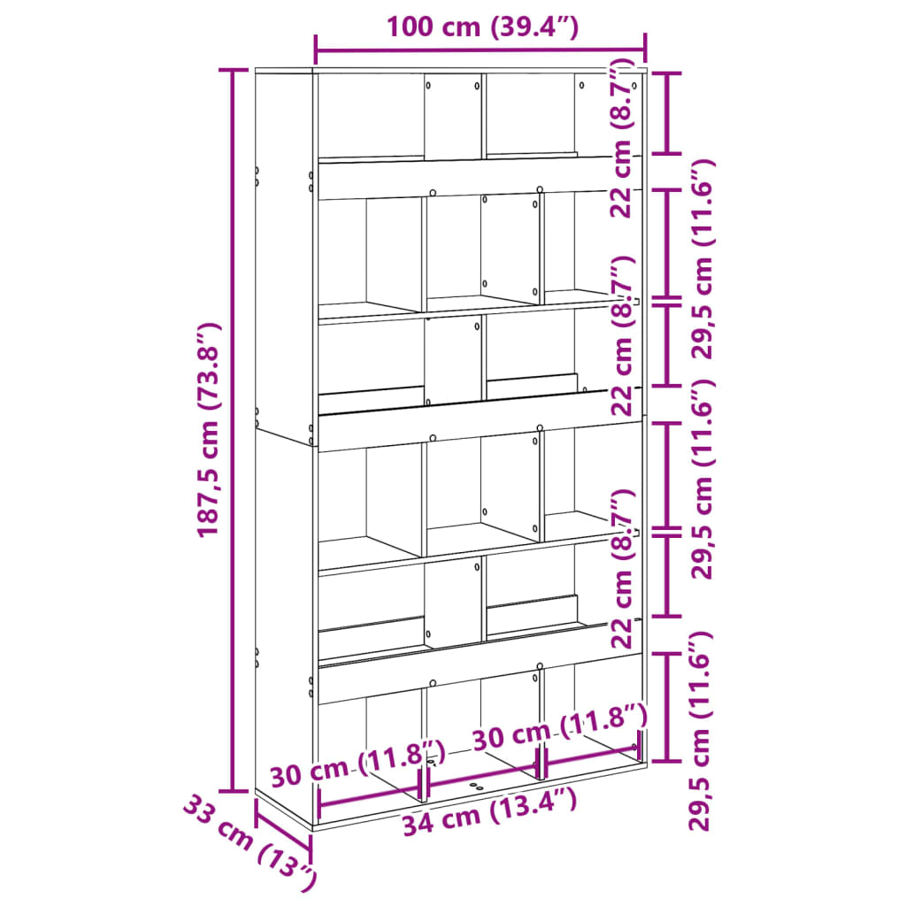 rumdeler 100x33x187,5 cm konstrueret træ hvid