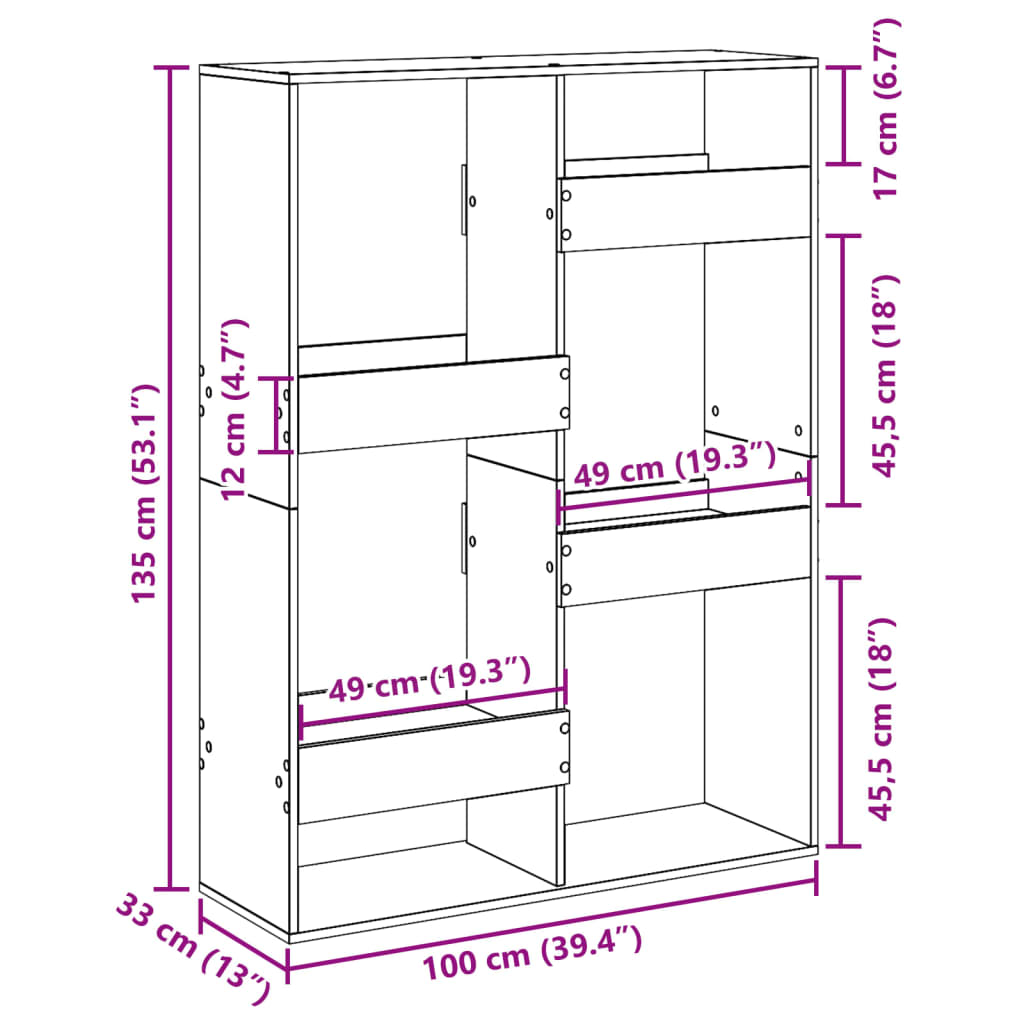 rumdeler 100x33x135 cm konstrueret træ røget egetræsfarve