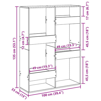 rumdeler 100x33x135 cm konstrueret træ røget egetræsfarve