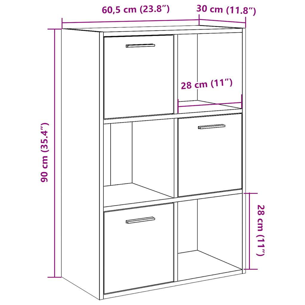 bogreol 60,5x30x90 cm konstrueret træ kunsteg