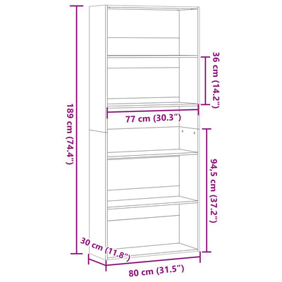 bogreol 80x30x189 cm konstrueret træ hvid