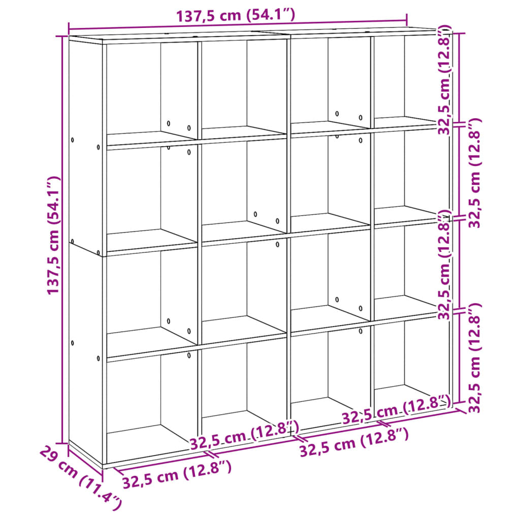 bogskab 137,5x29x137,5 cm konstrueret træ hvid