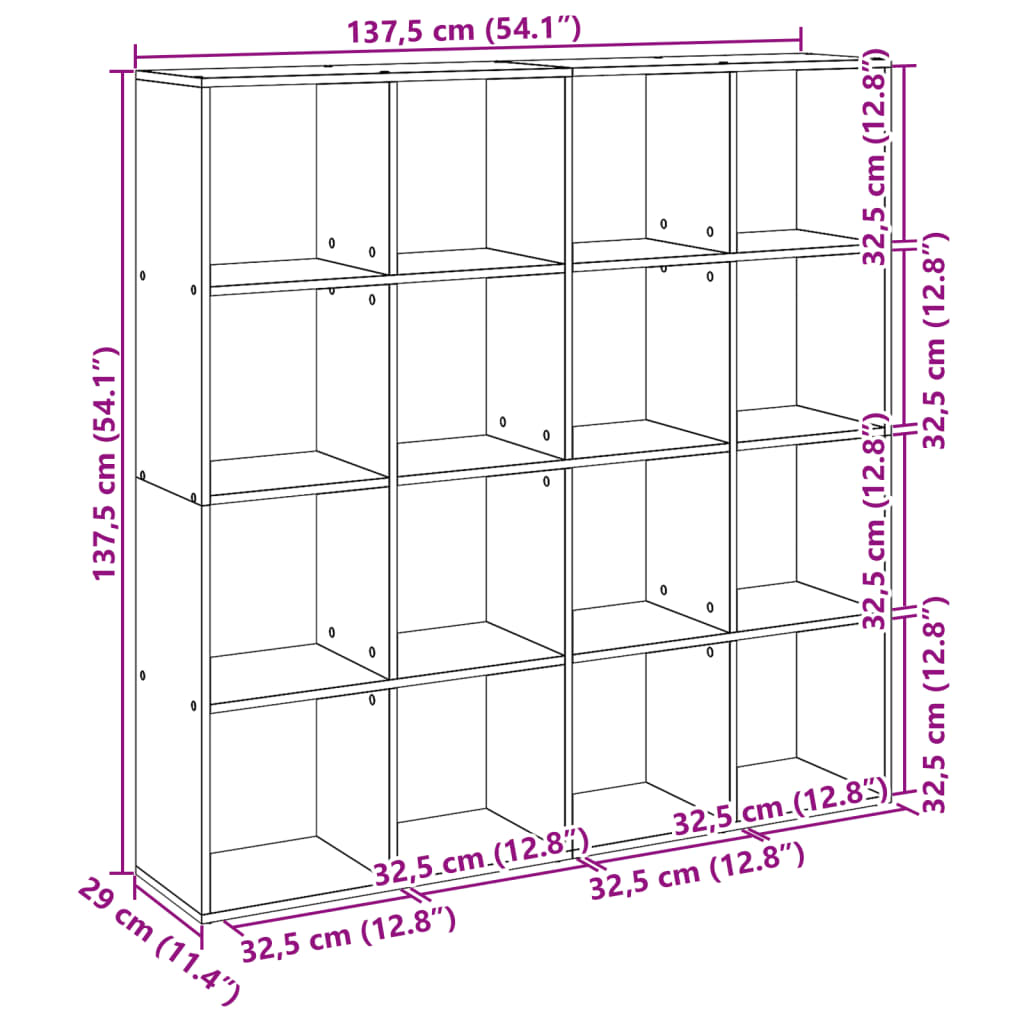 bogskab 137,5x29x137,5 cm konstrueret træ sort