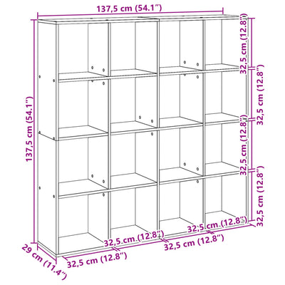 bogskab 137,5x29x137,5 cm konstrueret træ sort