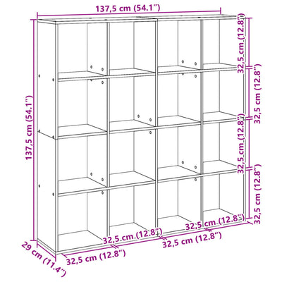 bogskab 137,5x29x137,5 cm konstrueret træ grå sonoma-eg