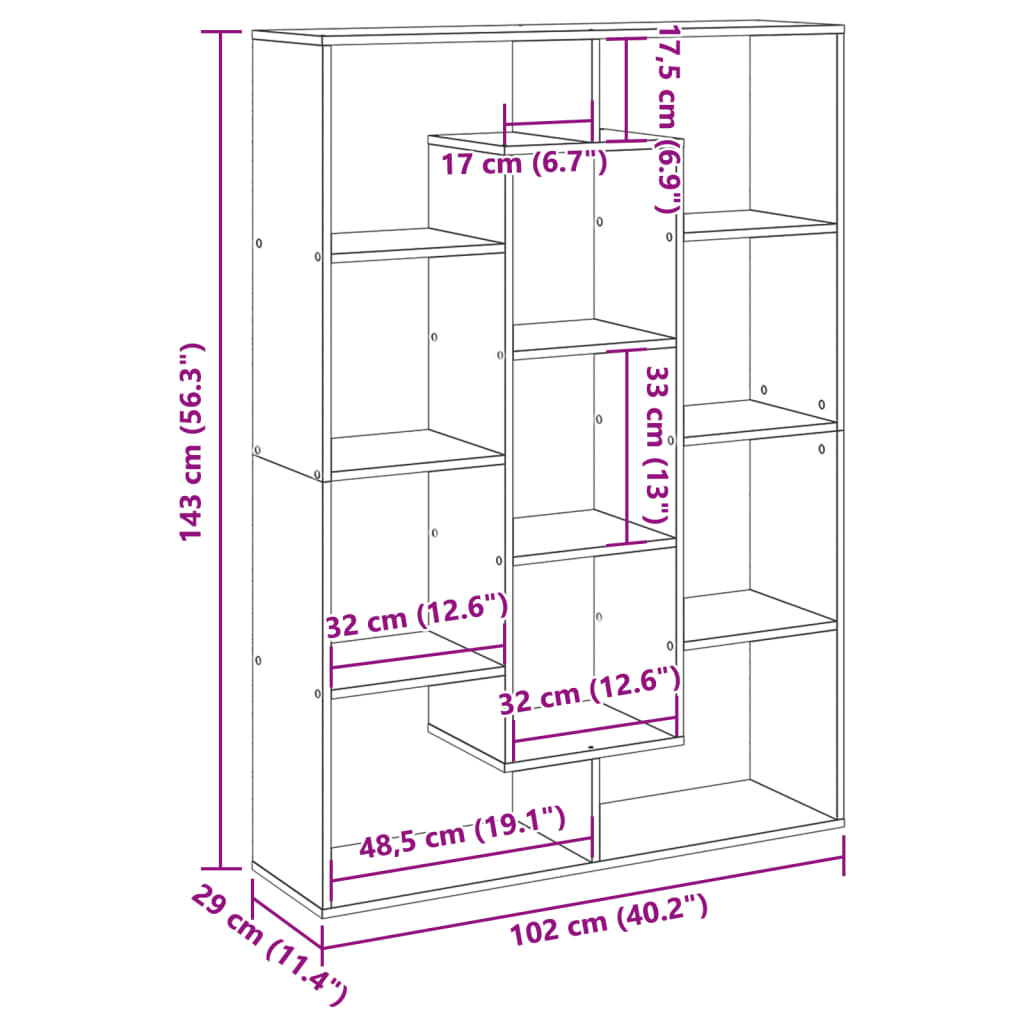 bogskab 102x29x143 cm konstrueret træ sort