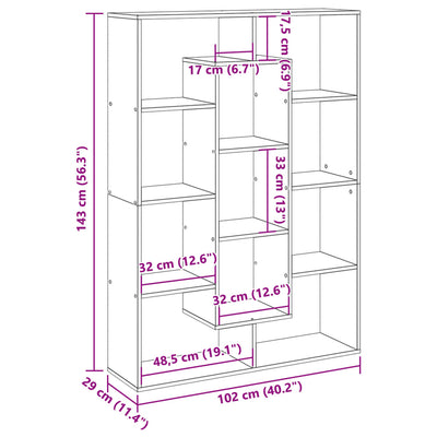 bogskab 102x29x143 cm konstrueret træ sort