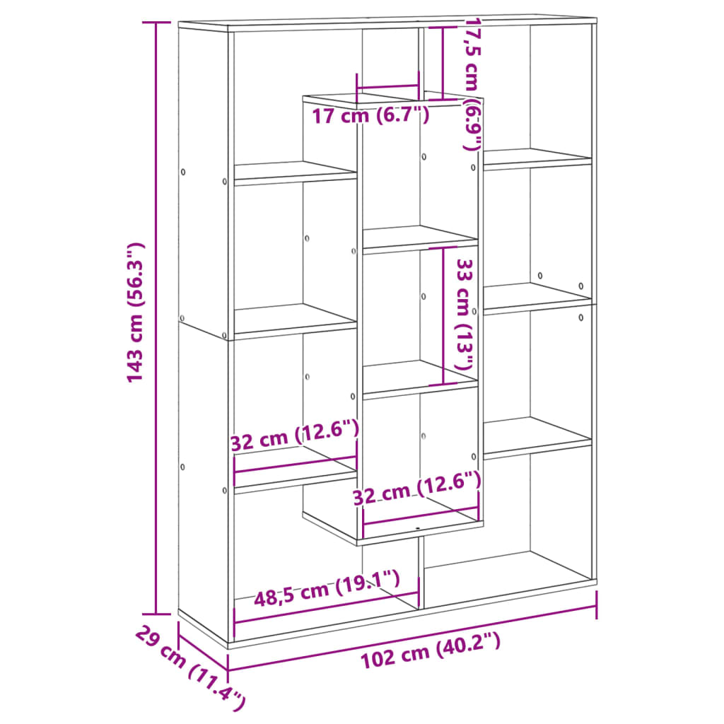 bogskab 102x29x143 cm konstrueret træ sonoma-eg