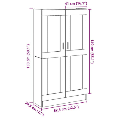 højskab 82,5x30,5x150 cm konstrueret træ antikt træ