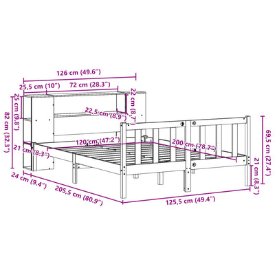 seng med reol uden madras 120x200cm massivt fyrretræ gyldenbrun