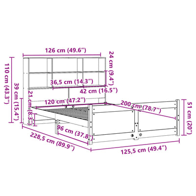 seng med reol uden madras 120x200 cm massivt fyrretræ