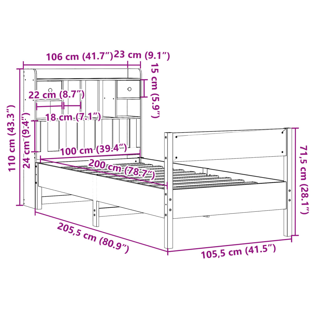 seng med reol uden madras 100x200cm massivt fyrretræ gyldenbrun