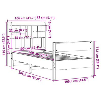 seng med reol uden madras 100x200cm massivt fyrretræ gyldenbrun