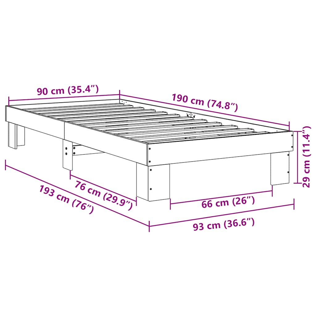 Sengeramme uden madras 90x190 cm Massivt træ Eg