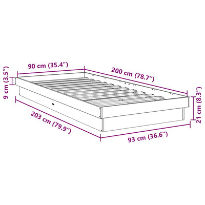 Sengeramme uden madras 90x190 cm Massivt træ Eg