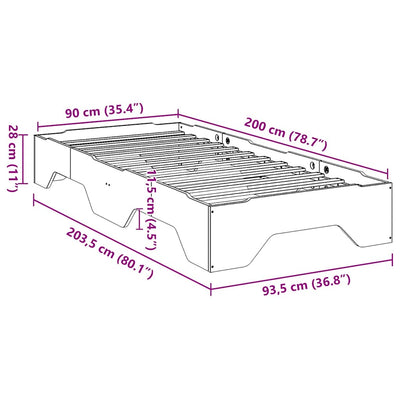 sengeramme uden madras stabelbar 90x200 cm massivt træ hvid