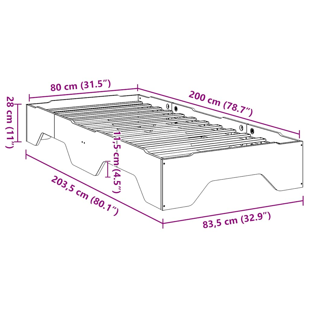 sengeramme uden madras stabelbar 80x200 cm massivt træ hvid