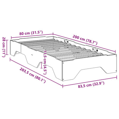 sengeramme uden madras stabelbar 80x200 cm massivt træ hvid