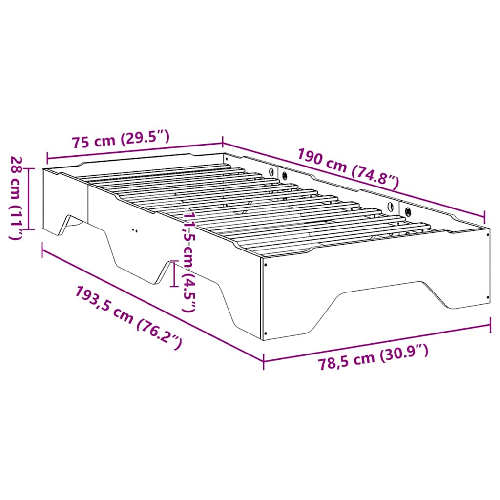 sengeramme uden madras stabelbar 75x190 cm massivt træ hvid