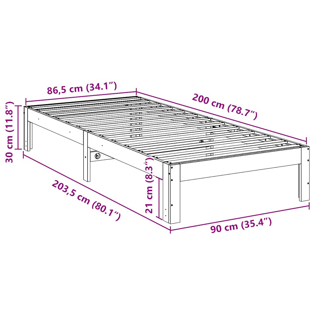 sengeramme uden madras 90x200 cm massivt fyrretræ hvid