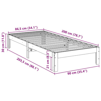 sengeramme uden madras 90x200 cm massivt fyrretræ hvid