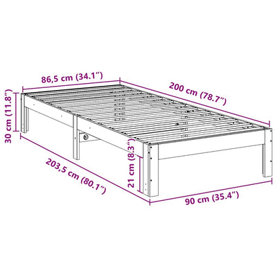 sengeramme uden madras 90x200 cm massivt fyrretræ gyldenbrun