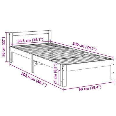 sengeramme uden madras 90x200 cm massivt fyrretræ hvid