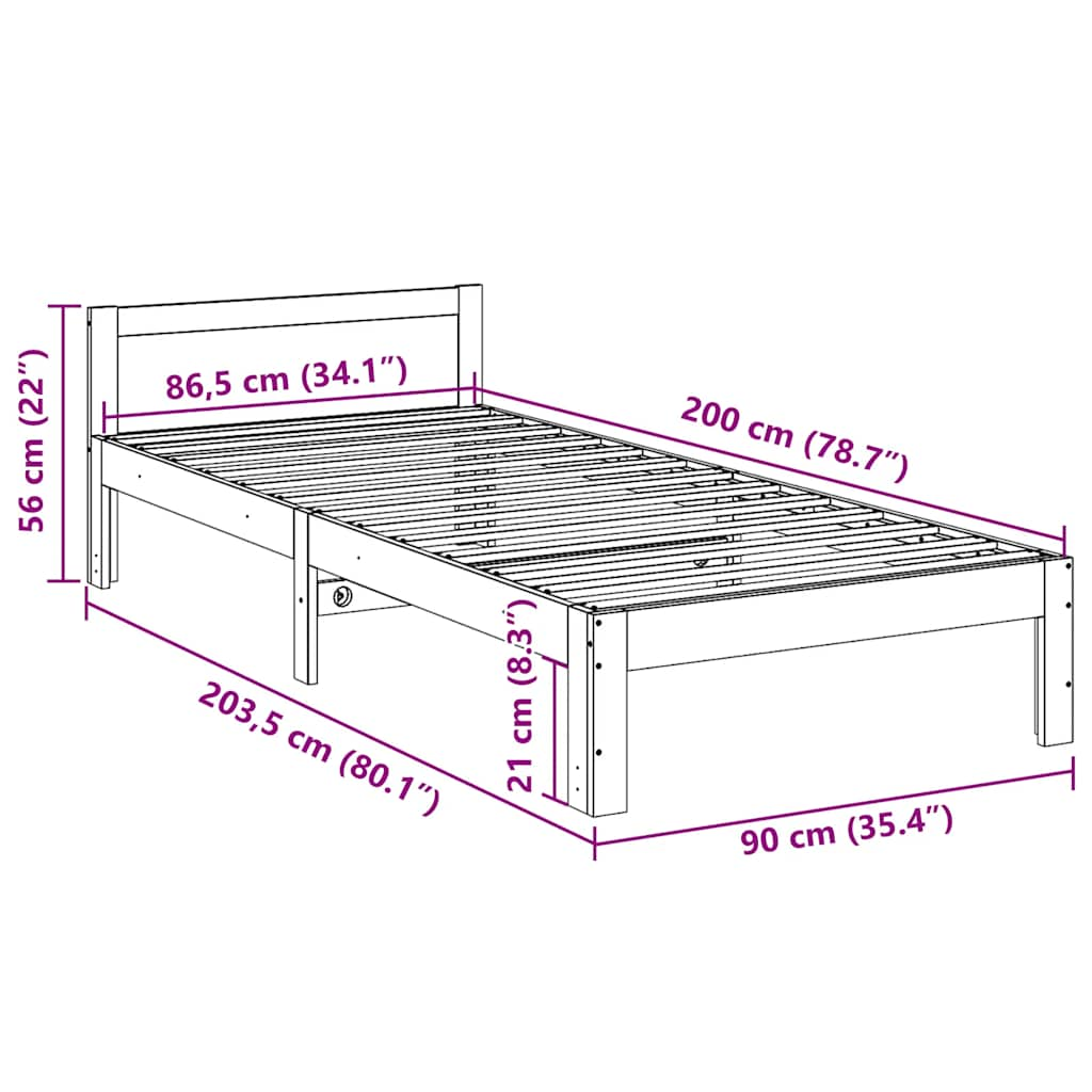 sengeramme uden madras 90x200 cm massivt fyrretræ gyldenbrun