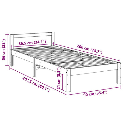 sengeramme uden madras 90x200 cm massivt fyrretræ gyldenbrun