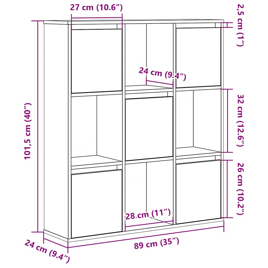 bogreol 89x24x101,5 cm konstrueret træ røget egetræsfarve