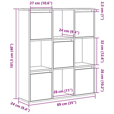 bogreol 89x24x101,5 cm konstrueret træ røget egetræsfarve