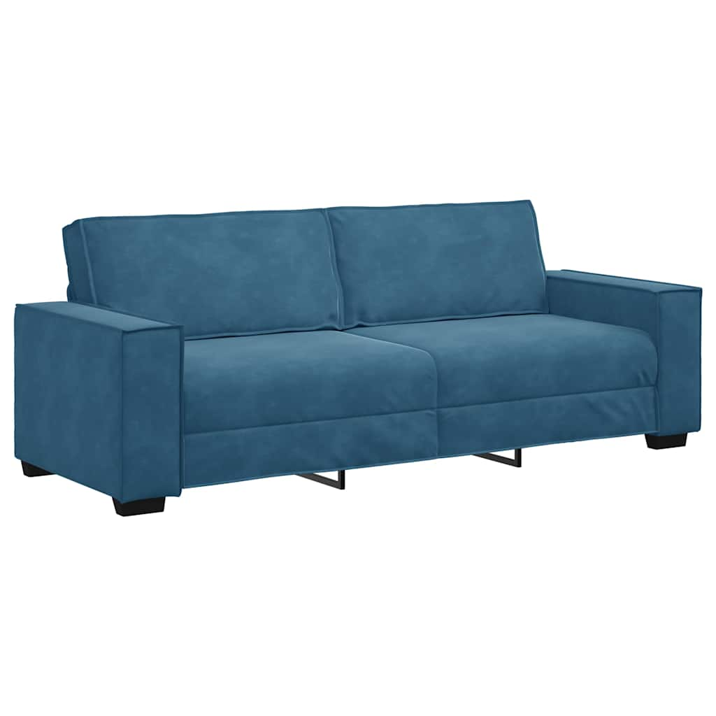 sofasæt 3 dele med hynder velour blå