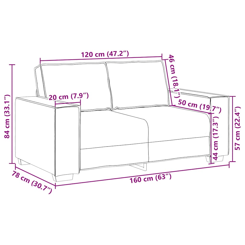 2-personers sofa 120 cm velour cremefarvet